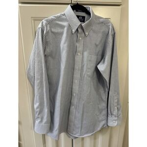 Stafford Blue White Stripe Button Down Shirt Mens 16 34 Long Sleeve Wrinkle Free